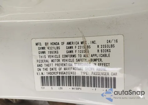 2016 Honda Accord Ex-L из США, поврежденный, VIN 1HGCR2F96GA202402